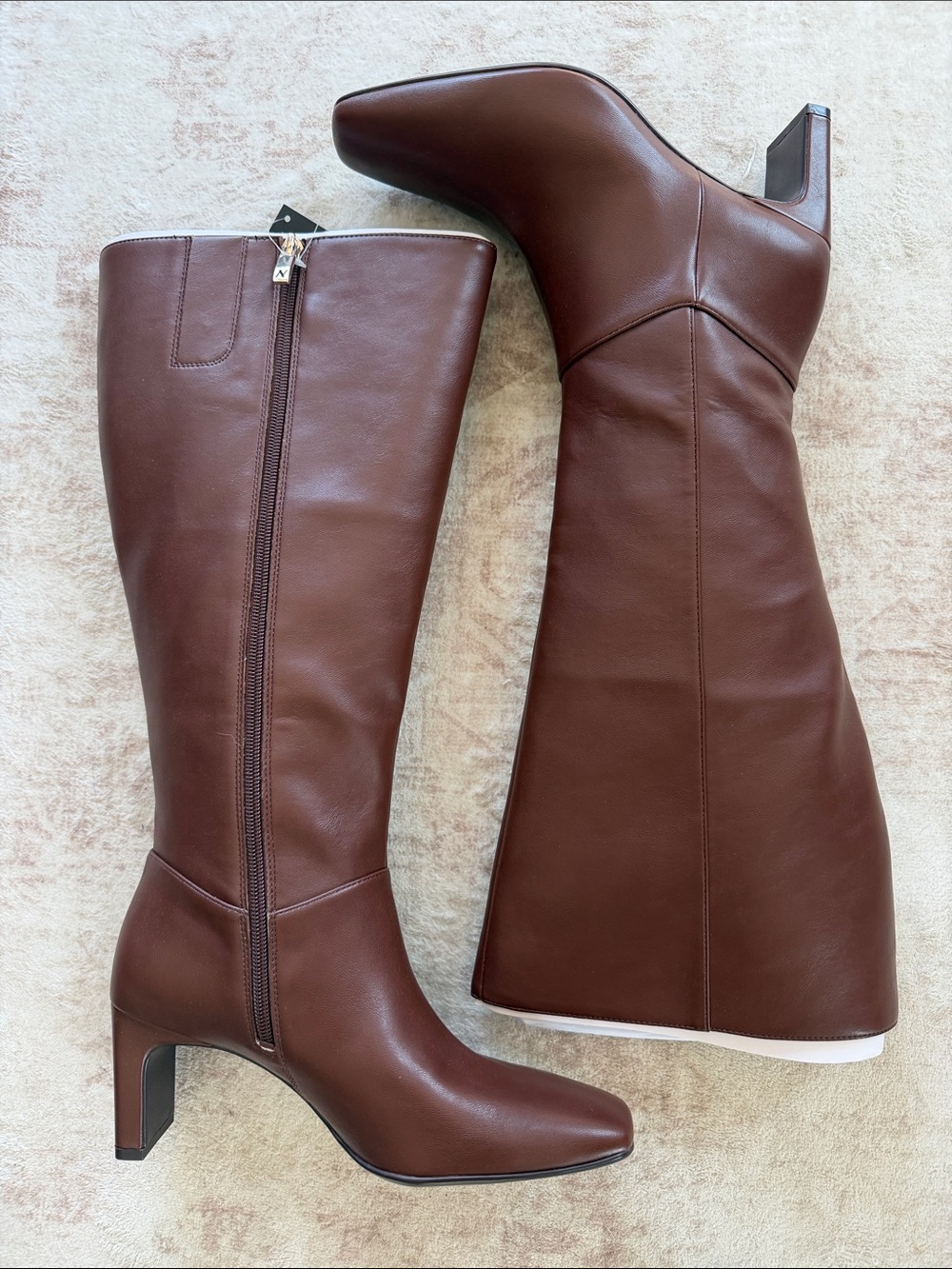 Naturalizer Nona Cappuccino Leather Mid-Calf Block Heel Boots